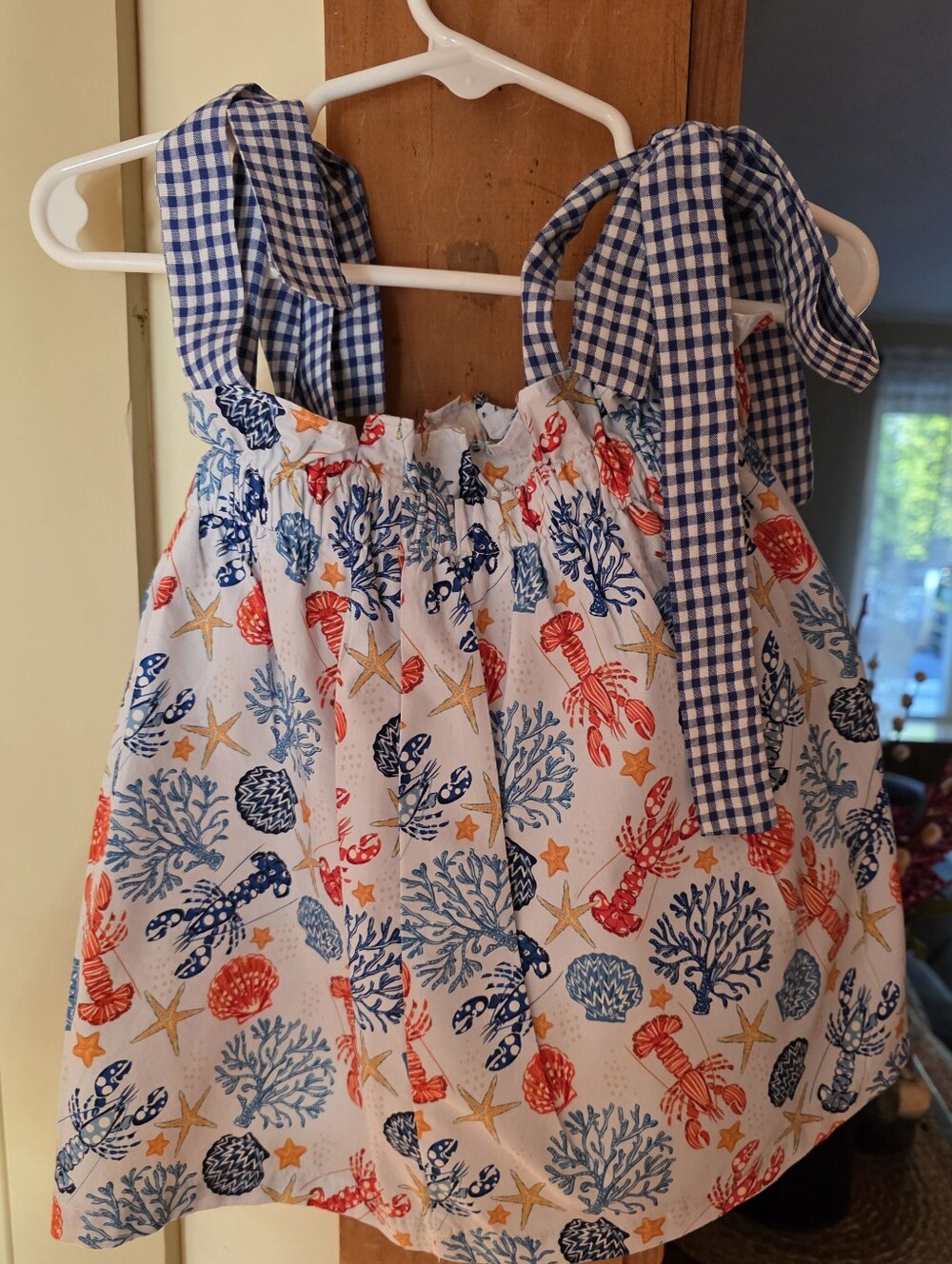 Stitchy Fish Nautical Print Girls' Short Set with Gingham Accents